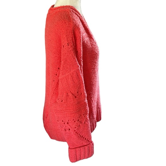 Anthropologie Pilcro coral oversized v neck knitted sweater soft cosy vacation M - Picture 4 of 6